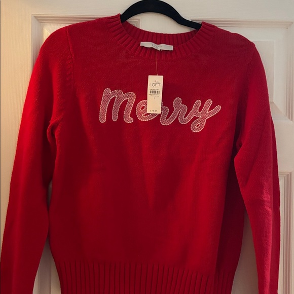 LOFT Festive Red Crew Neck Sweater - Picture 5 of 7